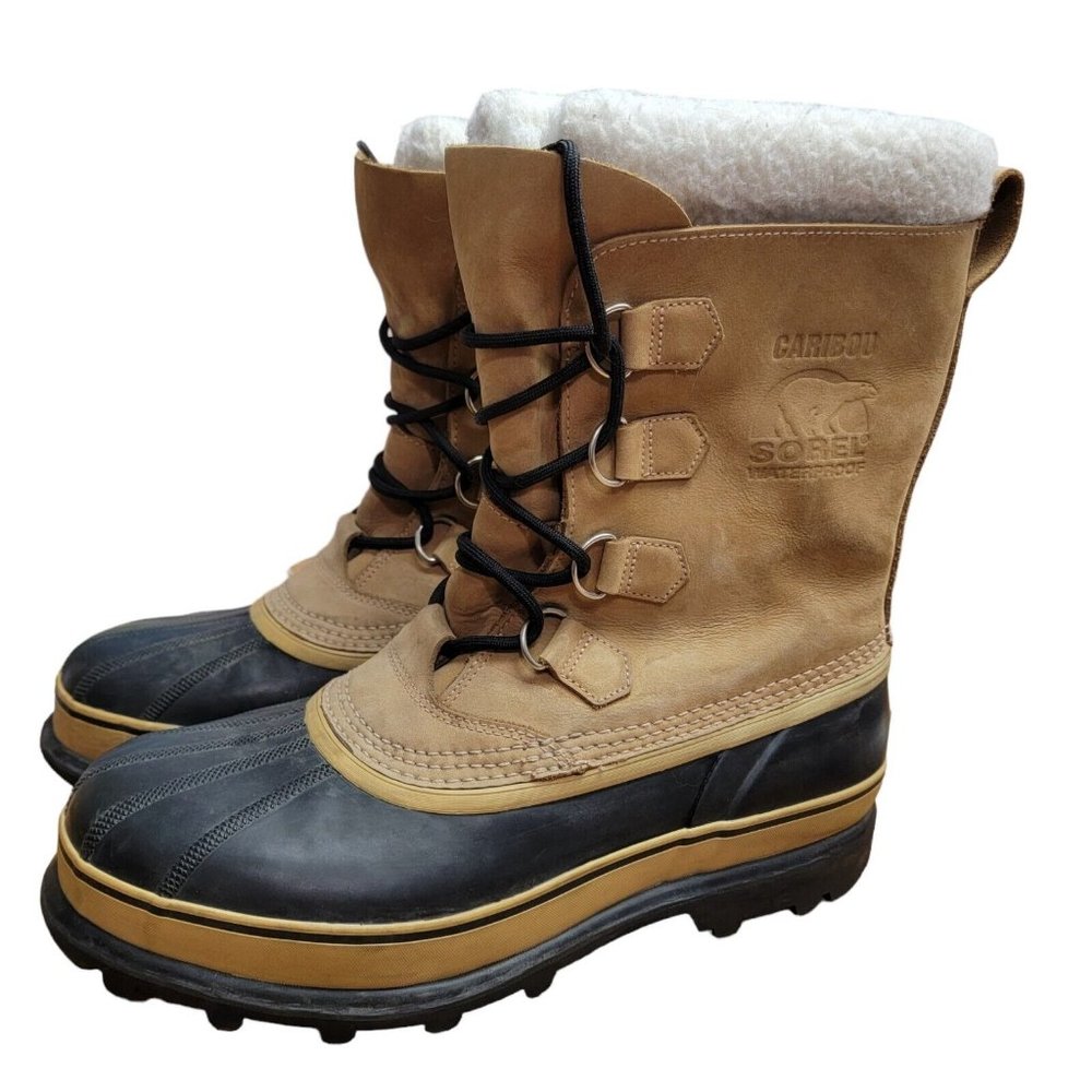 SOREL Men's Caribou Wool Insulated Leather Waterproof Winter Boots Size 12 Brown